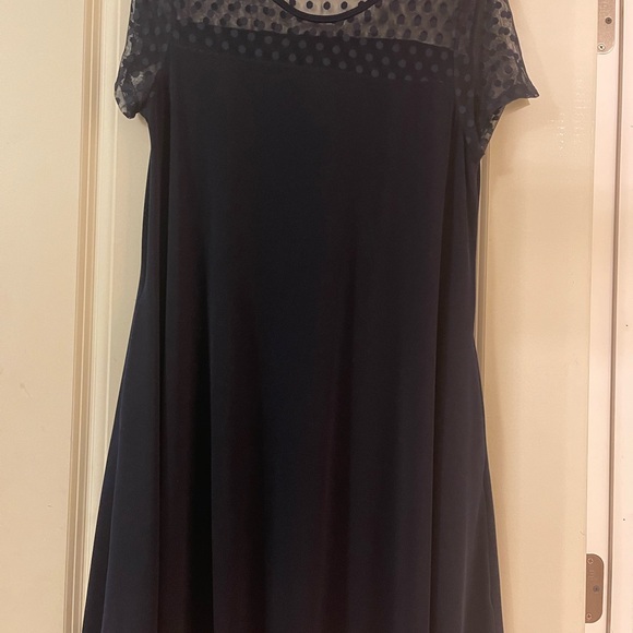 Nina Leonard Navy Polka Dot Sheer Dress - Picture 1 of 4
